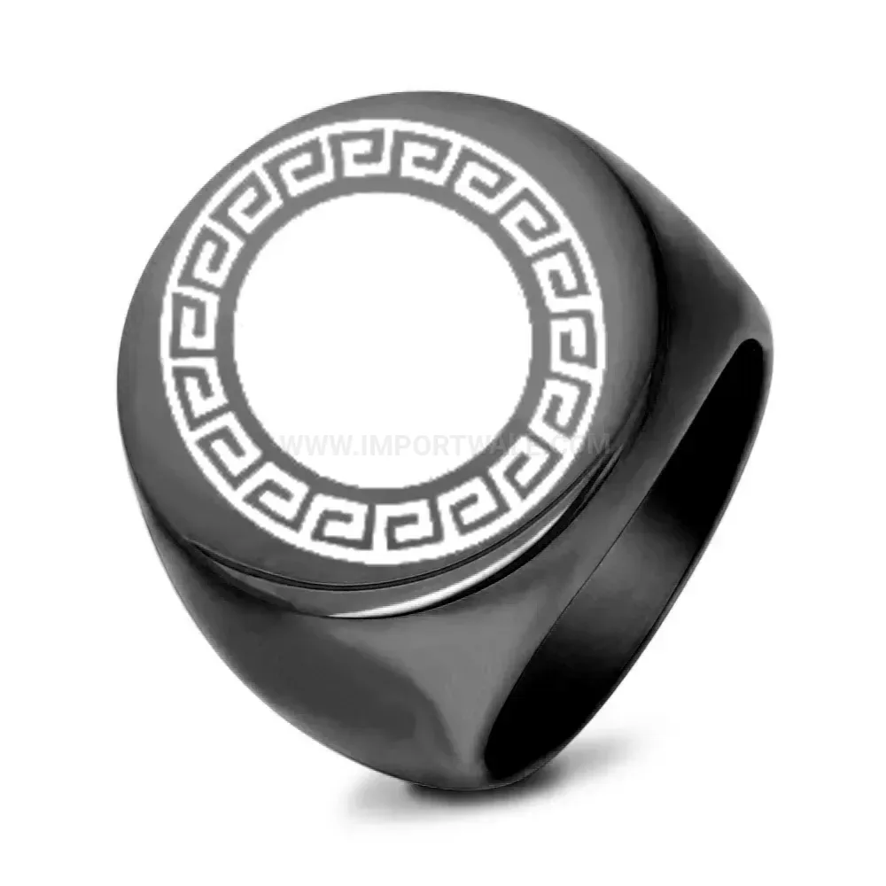 Stylish Distressed Great Wall Motif Stainless Steel Signet Ring