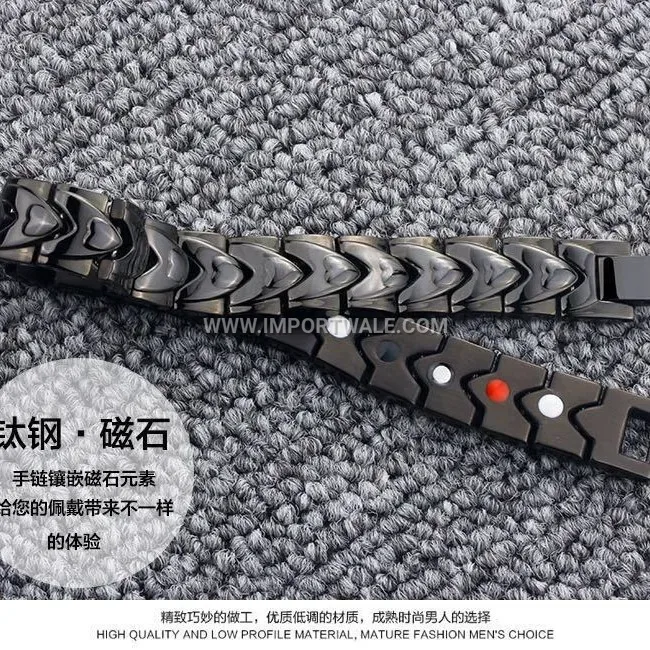 Black Titanium Steel Heart Magnetic Couple Bracelet