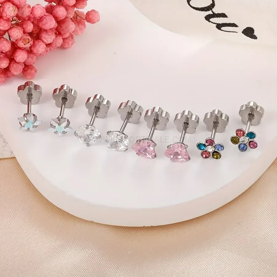 Stylish Geometric Rhinestone Stainless Steel Cartilage Piercing Stud Earring