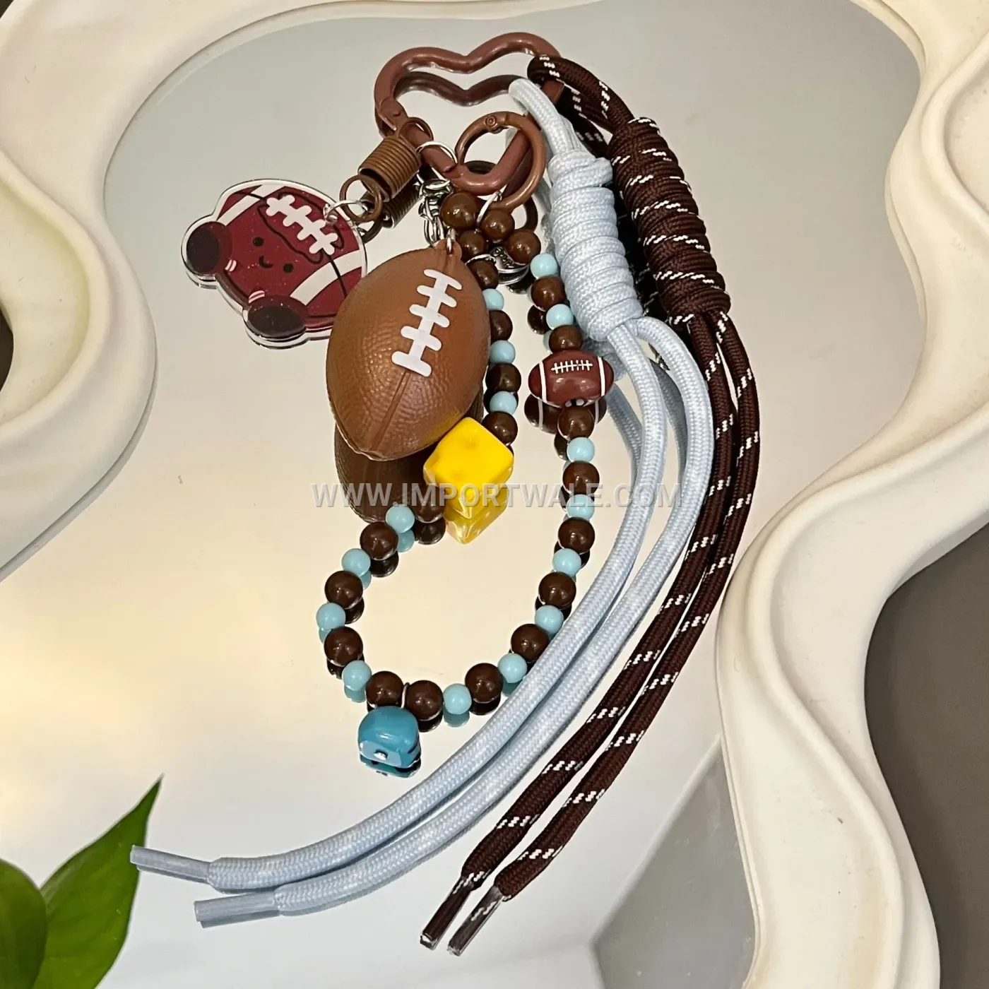 Playful Beaded Dog Rugby PVC Charm Keychain and Lanyard