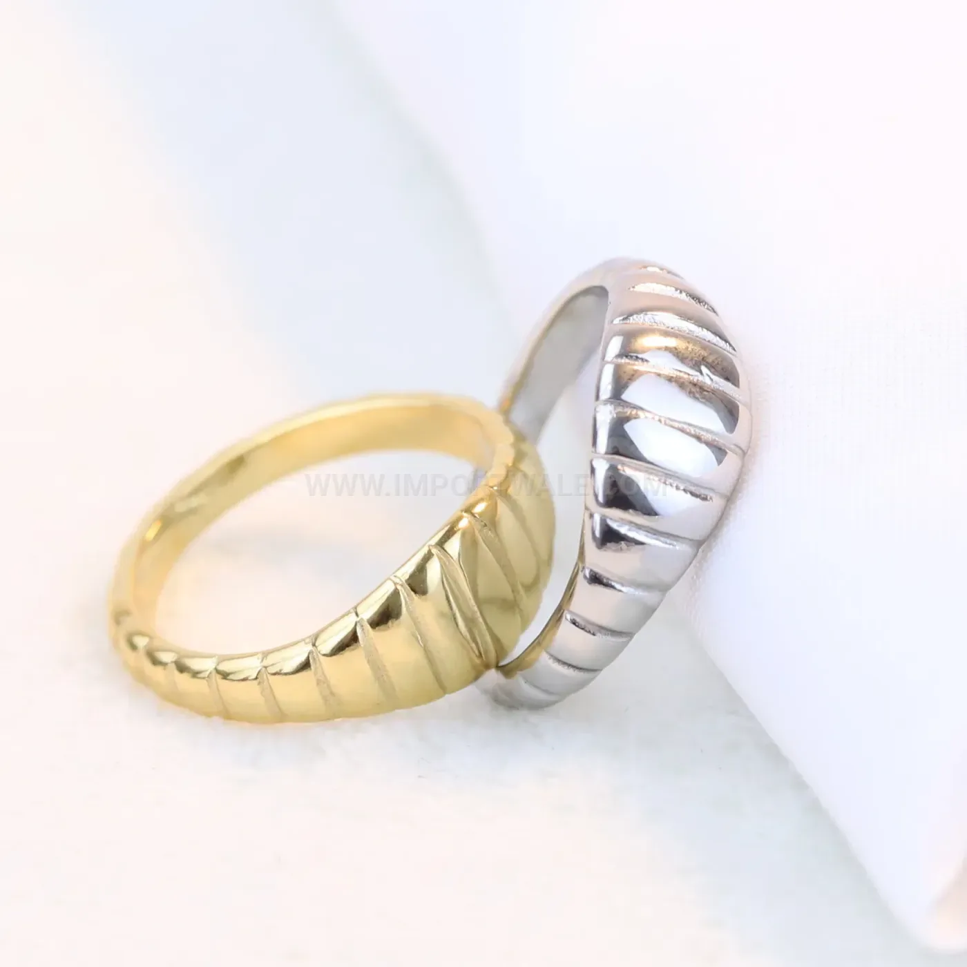 Ribbed Textured Domed Stainless Steel Statement Ring