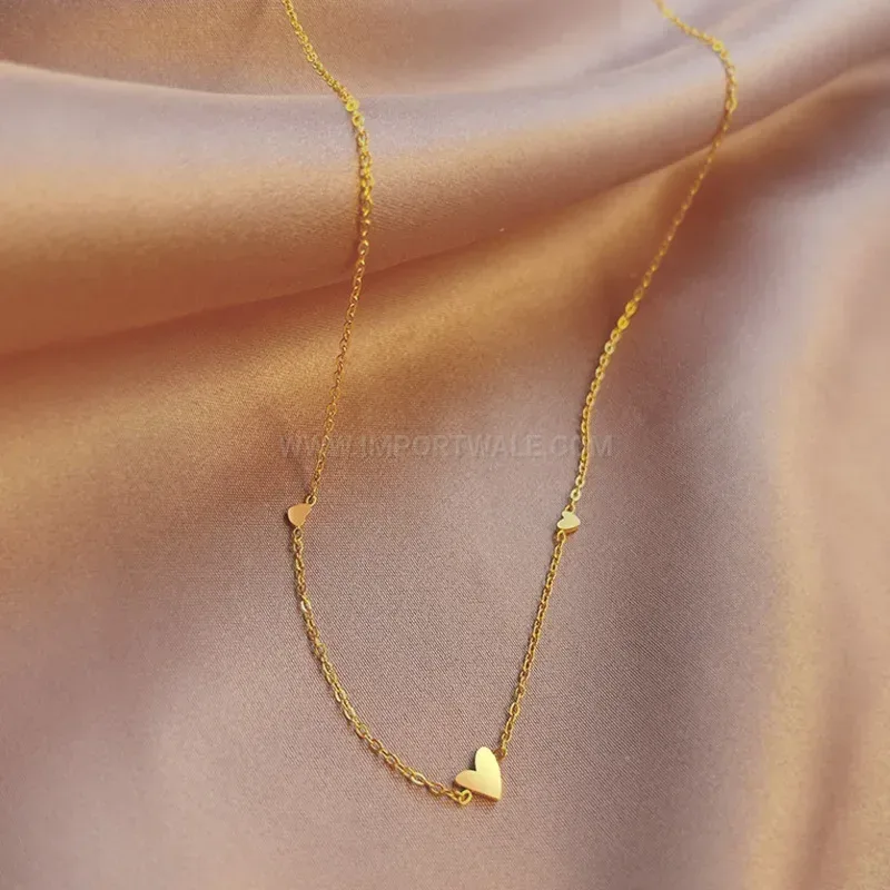 Premium Gold Titanium Steel Triple Heart Pendant Necklace