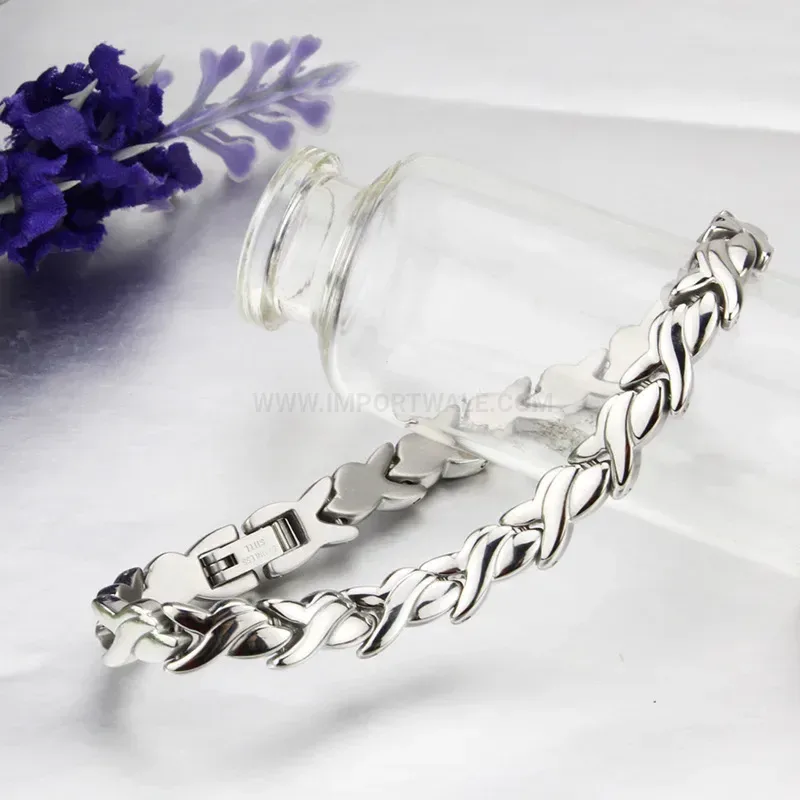 Bold Wavy Link Titanium Steel Bio Magnetic Bracelet for Women