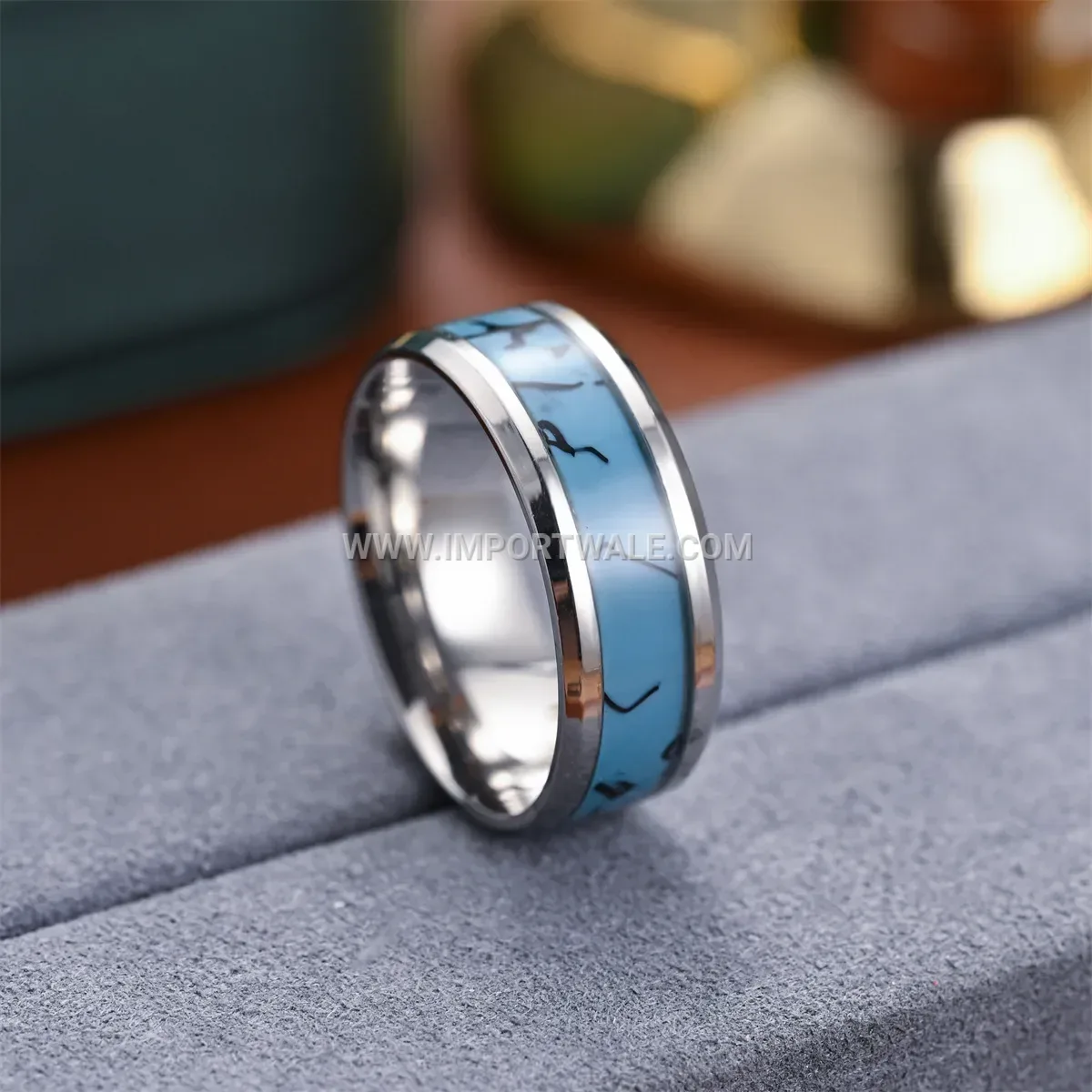Beveled Stainless Steel Ring with Turquoise Inlay