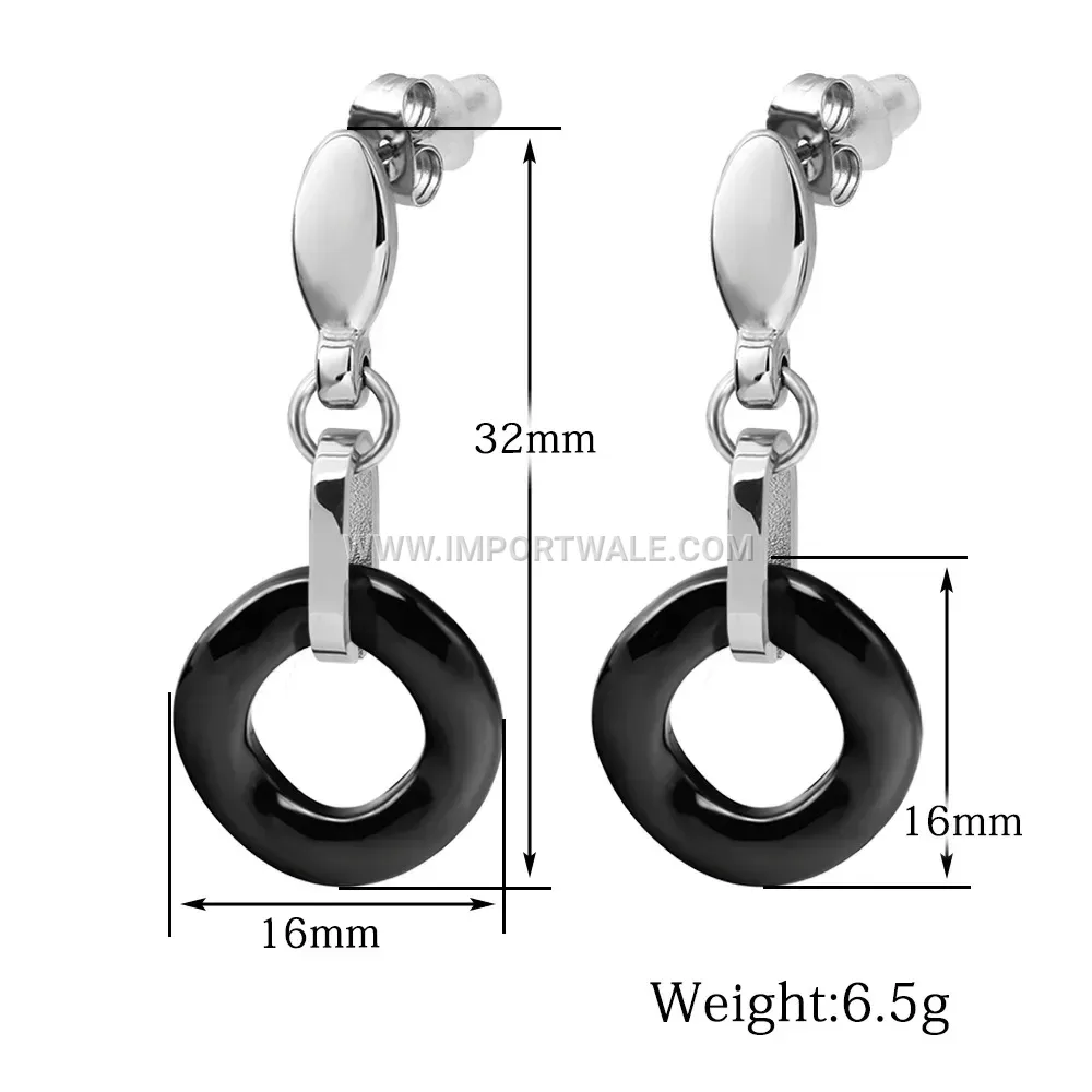 Two-Tone Ceramic Stainless Steel Circular Stud Earrings
