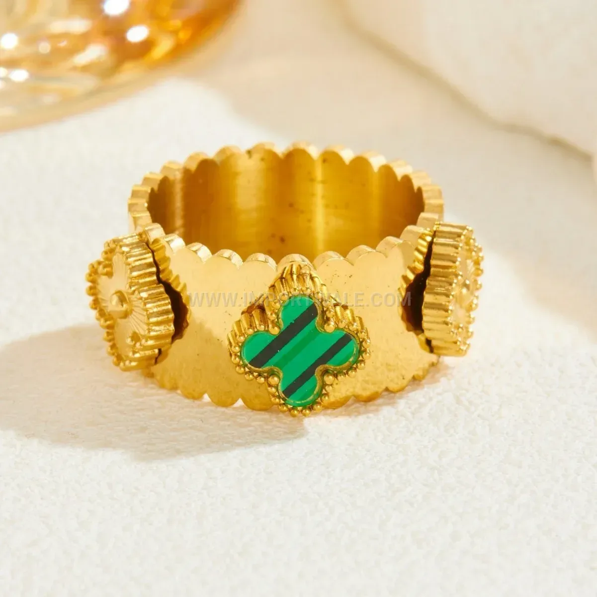 Gold Plated Stainless Steel Four Leaf Clover Band Ring