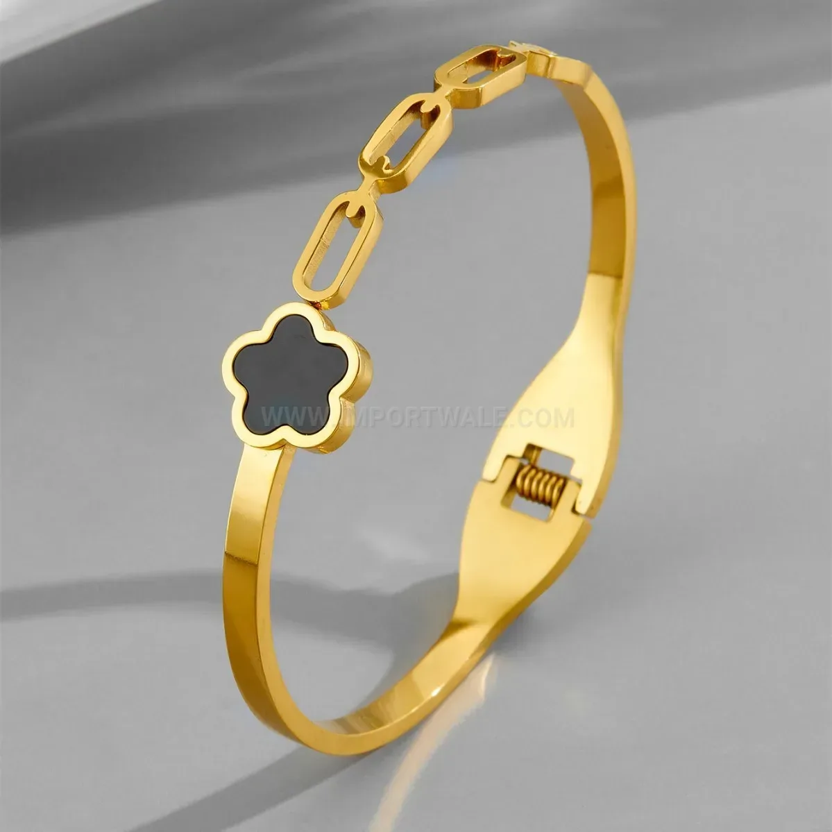 Bold Cutout Floral Stainless Steel Plated Bangle Bracelet