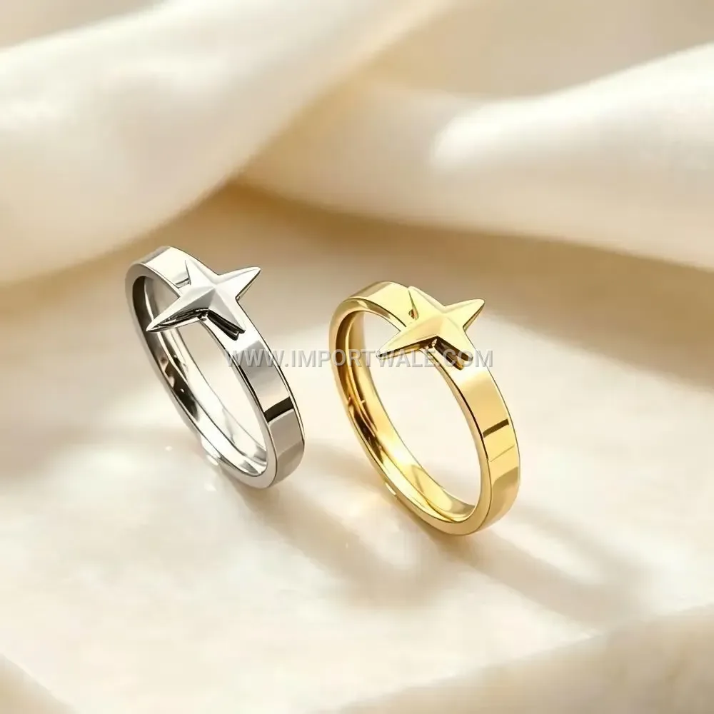 Cross Star Motif 18K Gold Plated Stainless Steel Ring