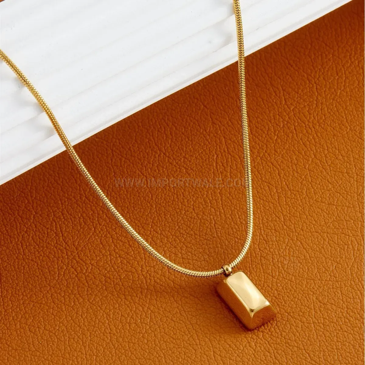 Classic Gold Titanium Steel Bar Pendant Snake Chain Necklace