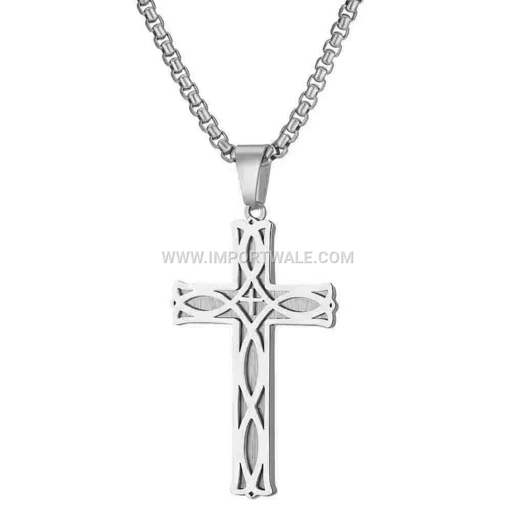 Sleek Stainless Steel Irish Knot Cross Pendant Necklace