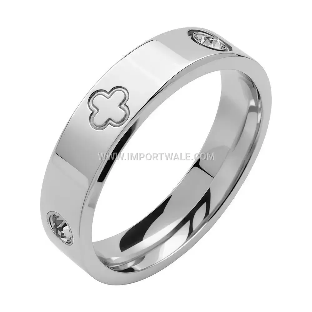 Stainless Steel Four Leaf Clover Triple Accent Ring