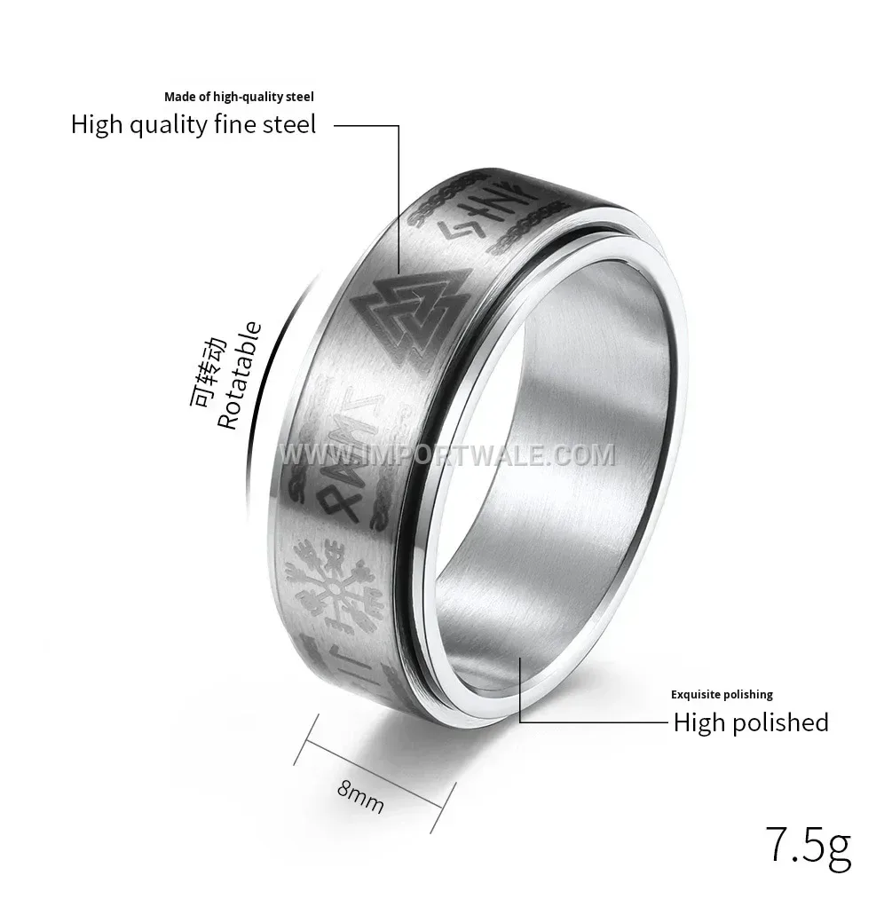 Rotatable Viking Rune Stainless Steel Spinner Ring