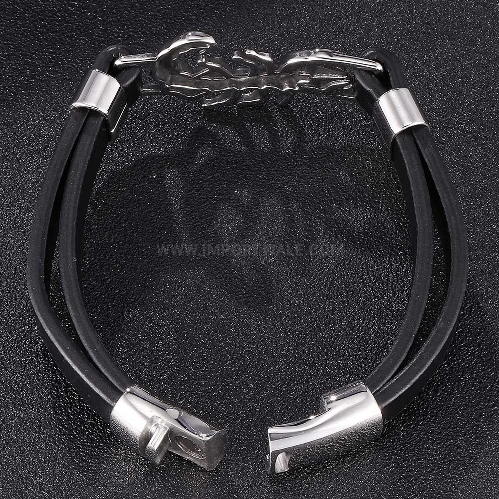 Woven Leather Bracelet with Stainless Steel Magnetic Scorpion Clasp