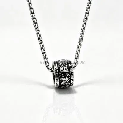 Vintage Stainless Steel Six-Word Mantra Round Pendant