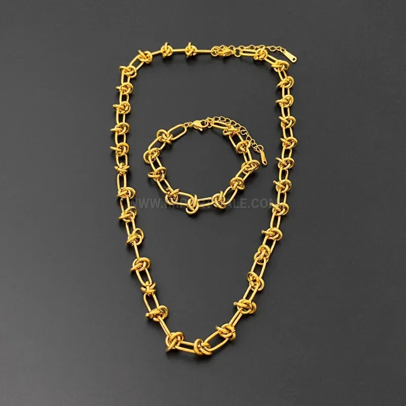 Stylish Gold Knotted Titanium Steel Chain Necklace