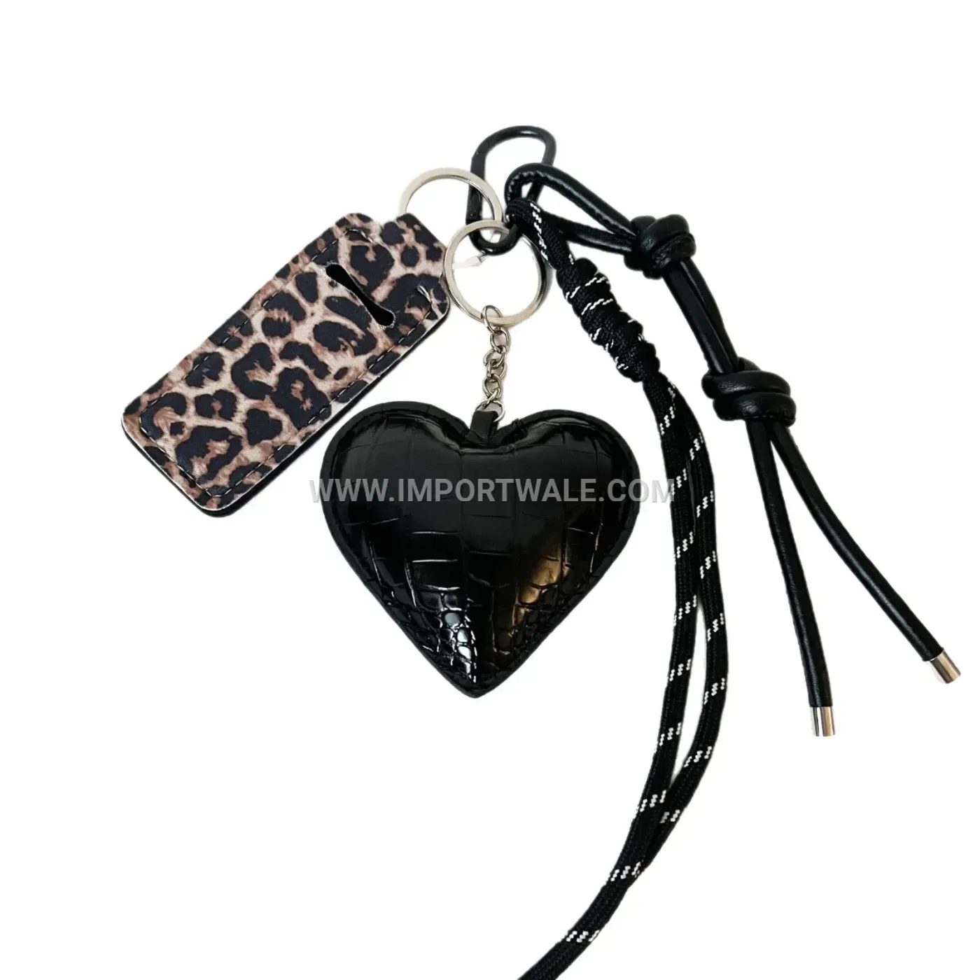 Leopard Print Lipstick and Heart Charm Keychain