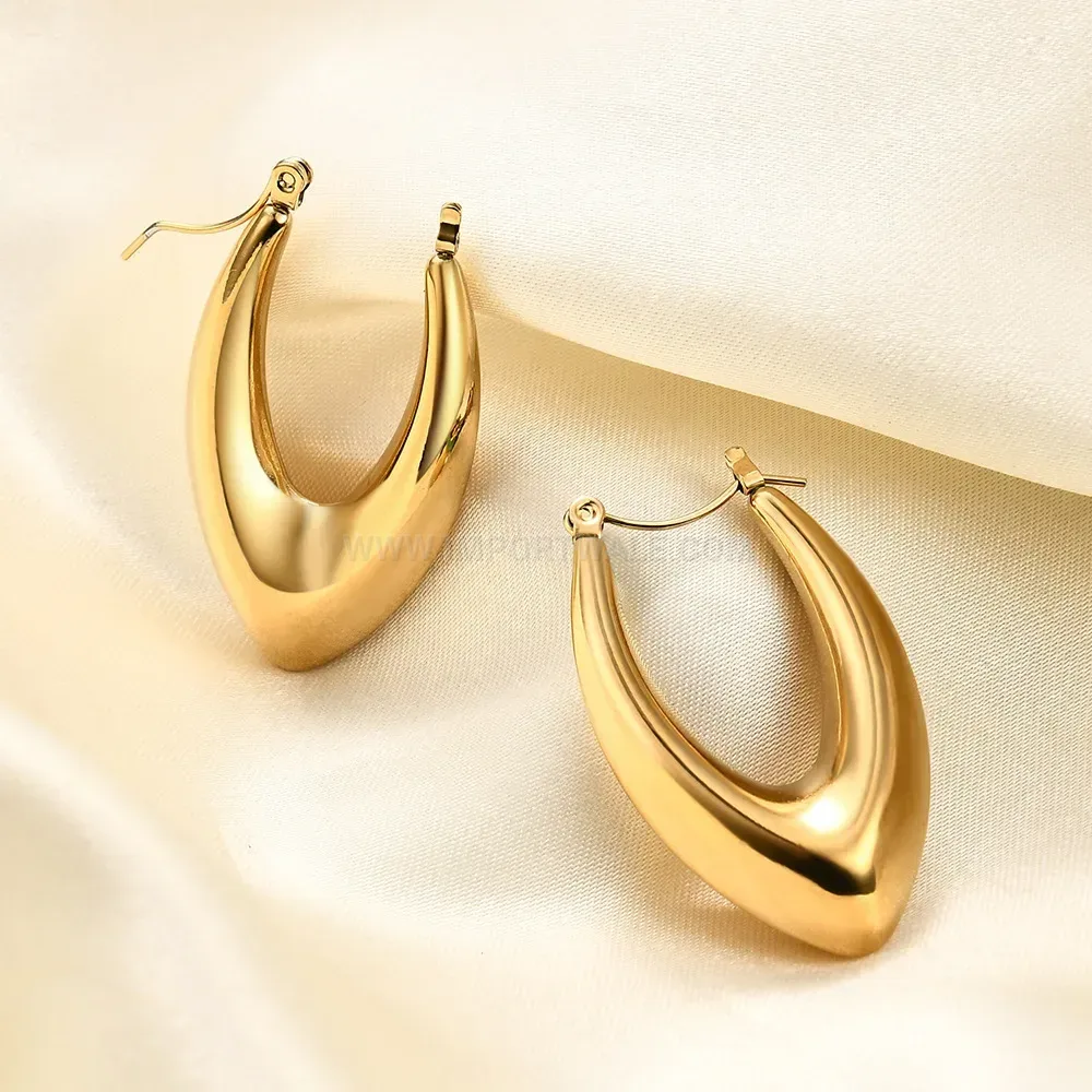 Premium Polished V Shape Hollow Stainless Steel Hoop Earrings