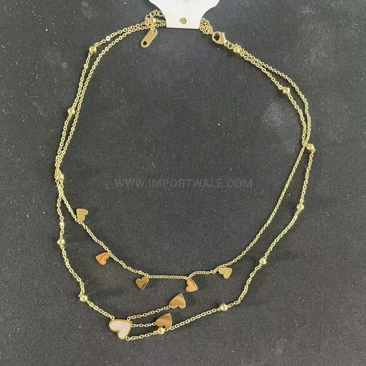 Gold Titanium Steel Heart Tassel Pendant Necklace