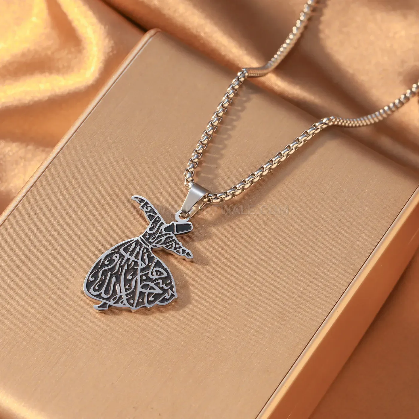Stainless Steel Whirling Dervish Arabic Calligraphy Pendant Necklace
