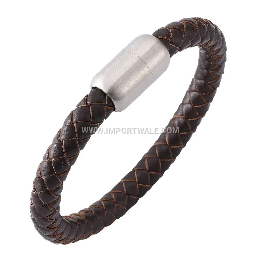 Braided Leather Magnetic Stainless Steel Bracelet for Men