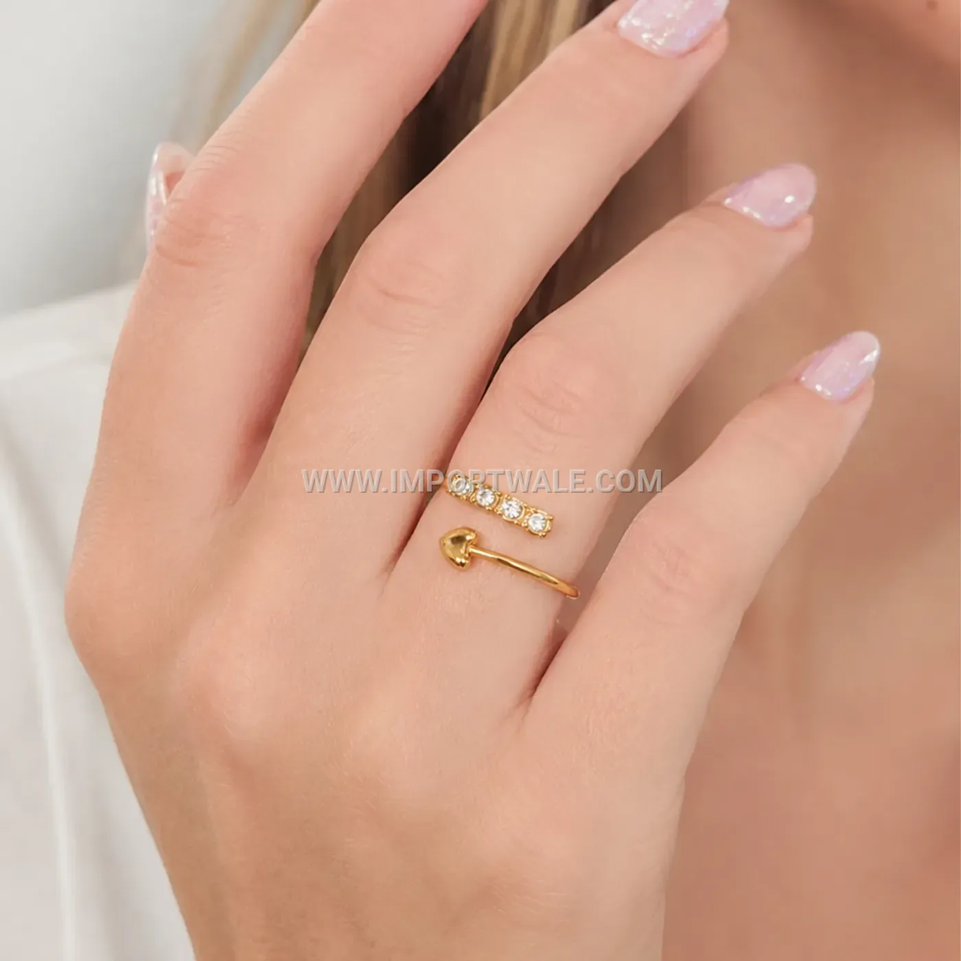 Adjustable Stainless Steel Geometric Open Ring Set with Rhinestone Accents