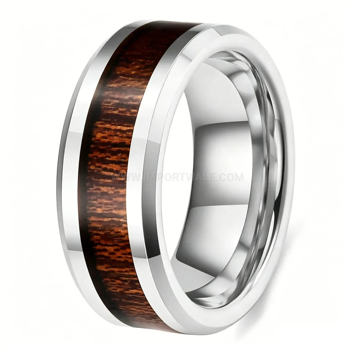 Chic Minimalist Black Wood Grain Stainless Steel Band Ring