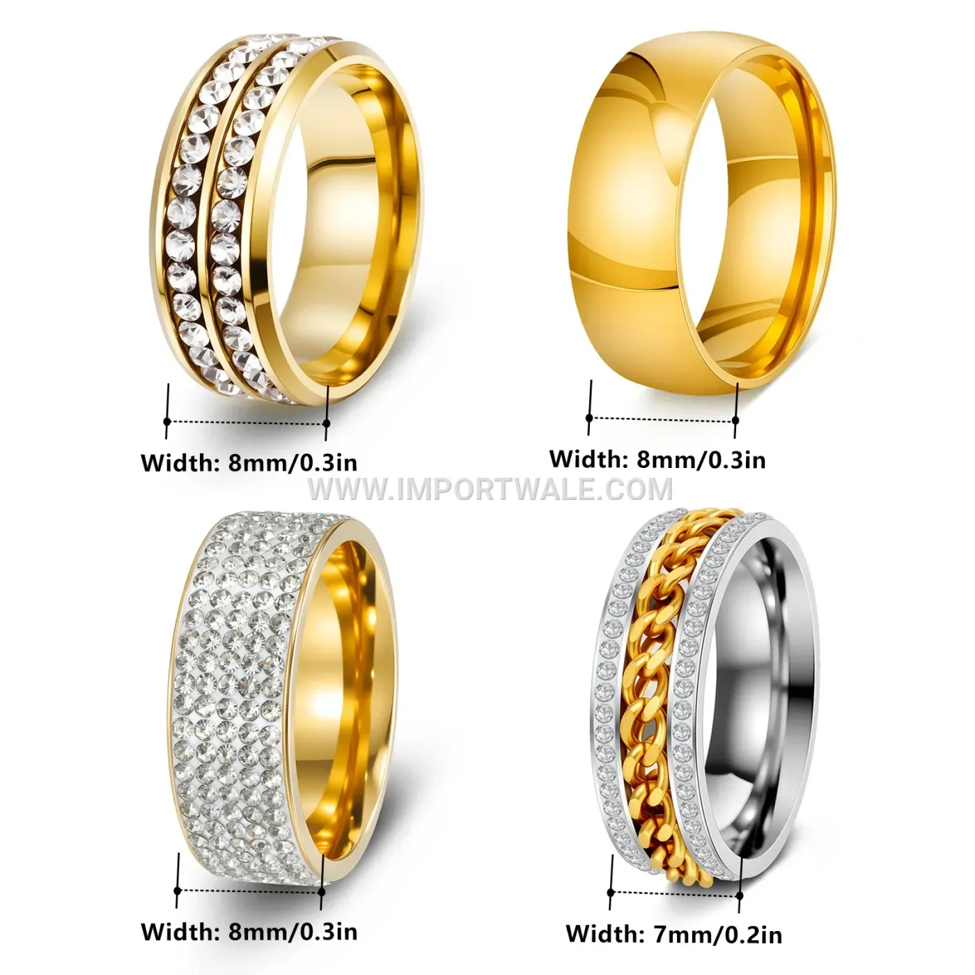 Polished Stainless Steel Rhinestone Band Ring