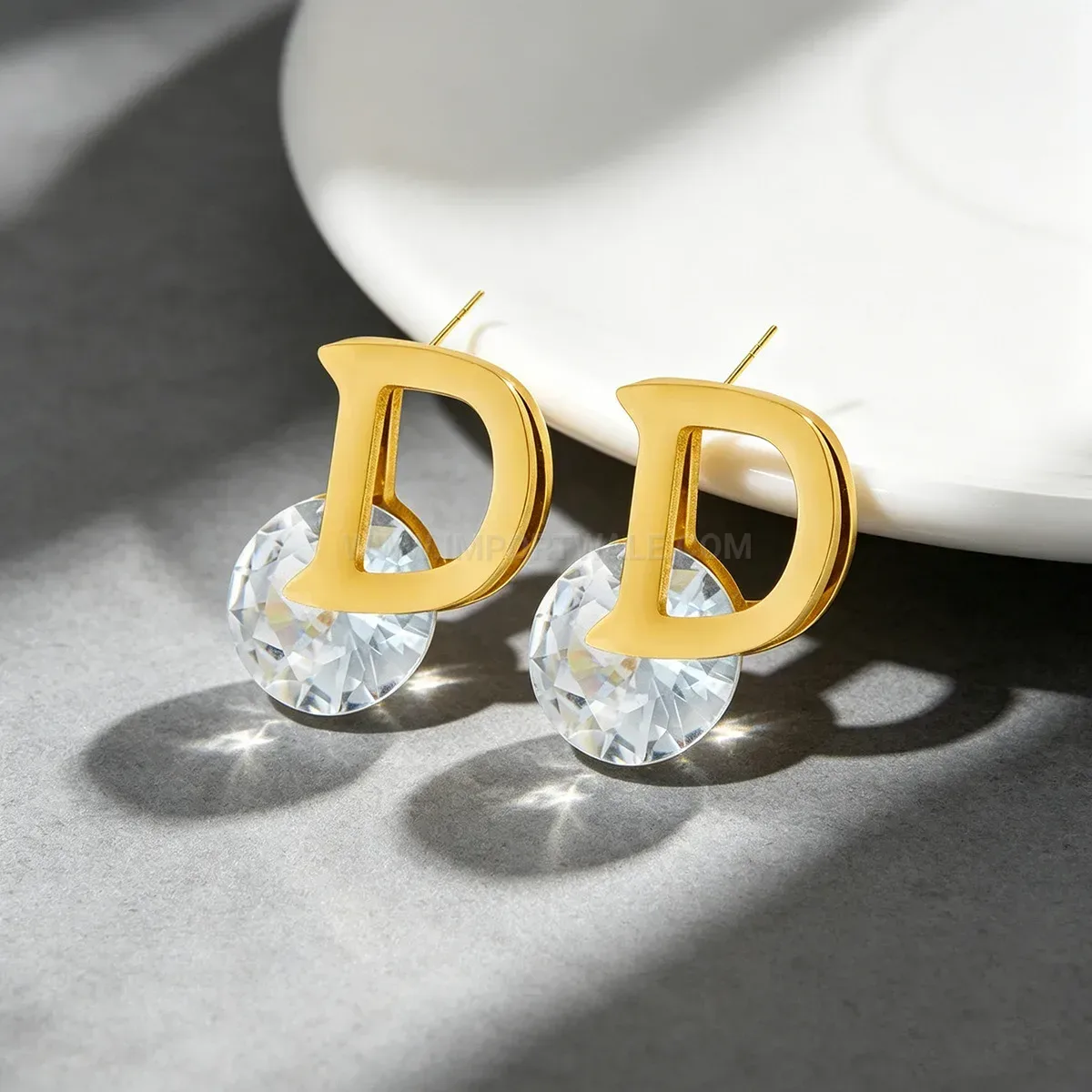 Rhinestone D Letter Stainless Steel Stud Earrings