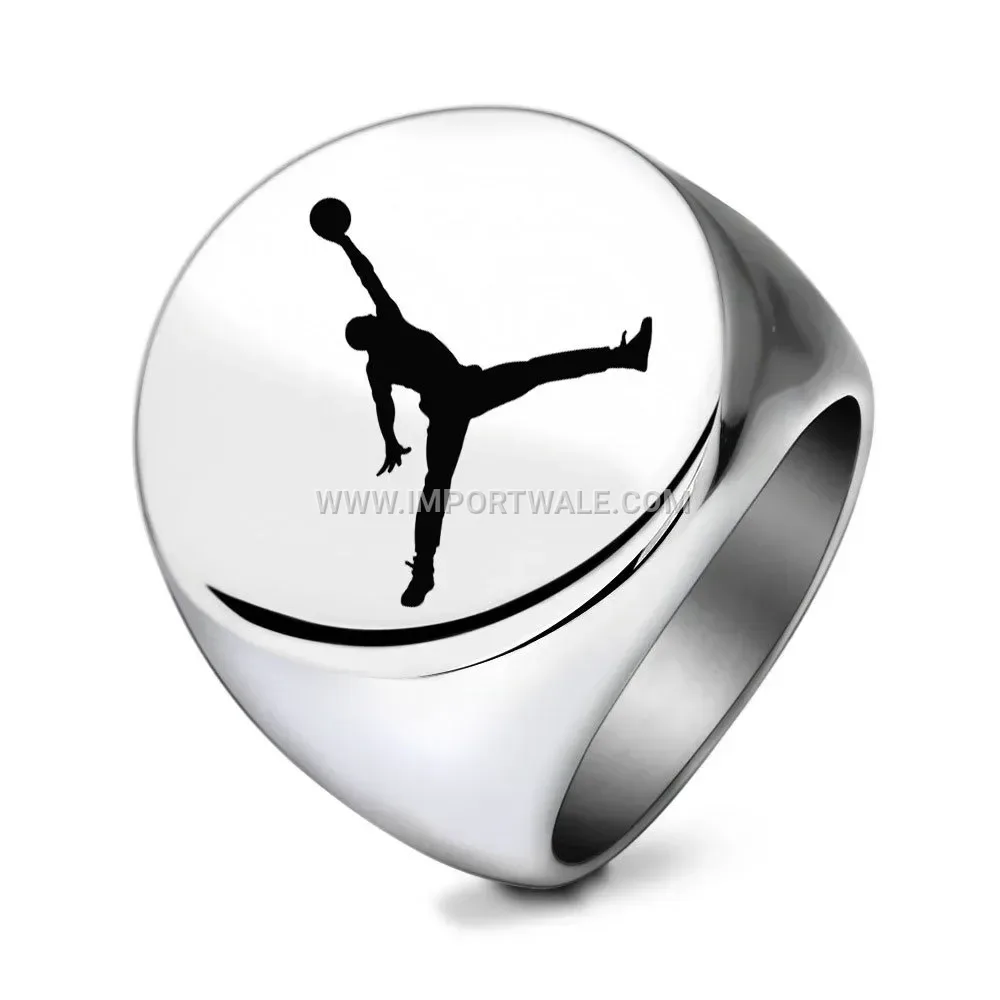 Retro Basketball Motif Polished Stainless Steel Ring