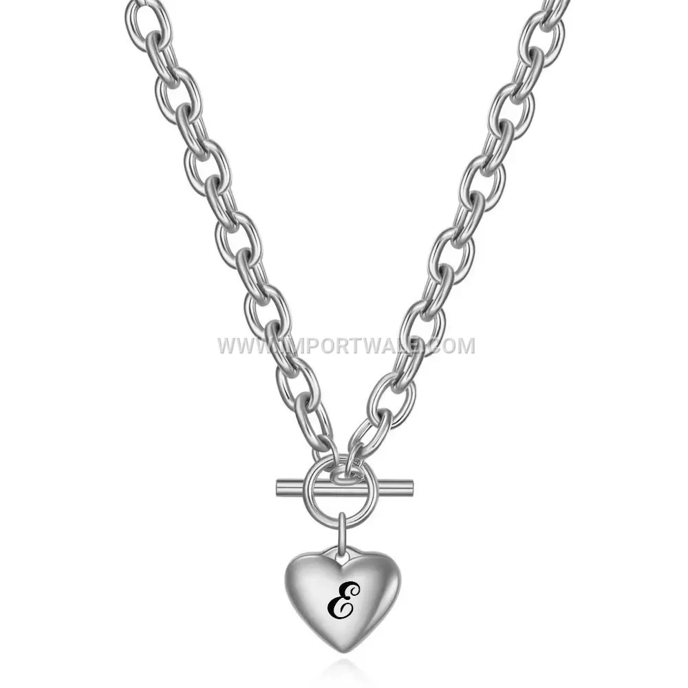 Laser Engraved Initial Heart Pendant Stainless Steel Necklace