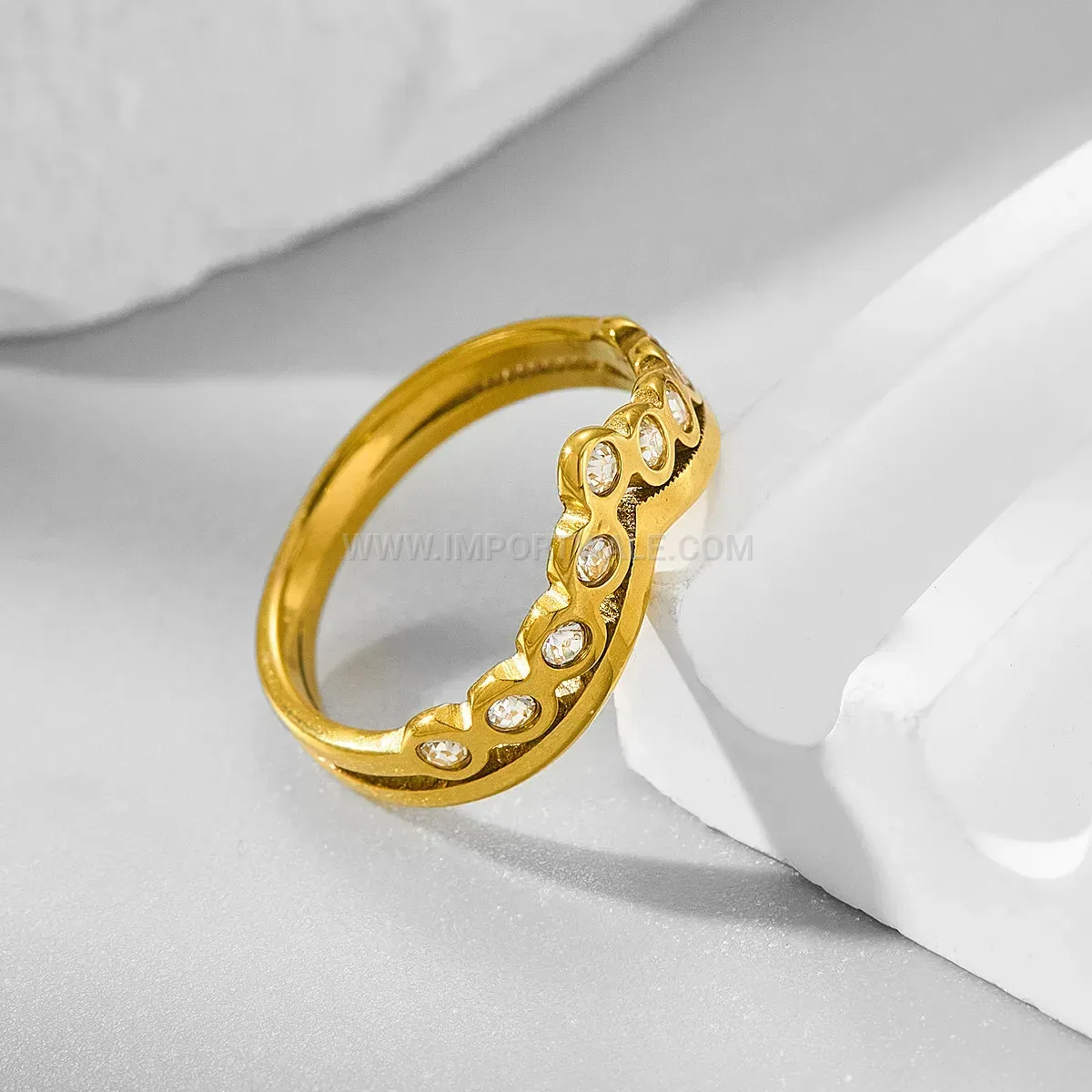 Double Layer Cross Cubic Zirconia Stainless Steel Ring