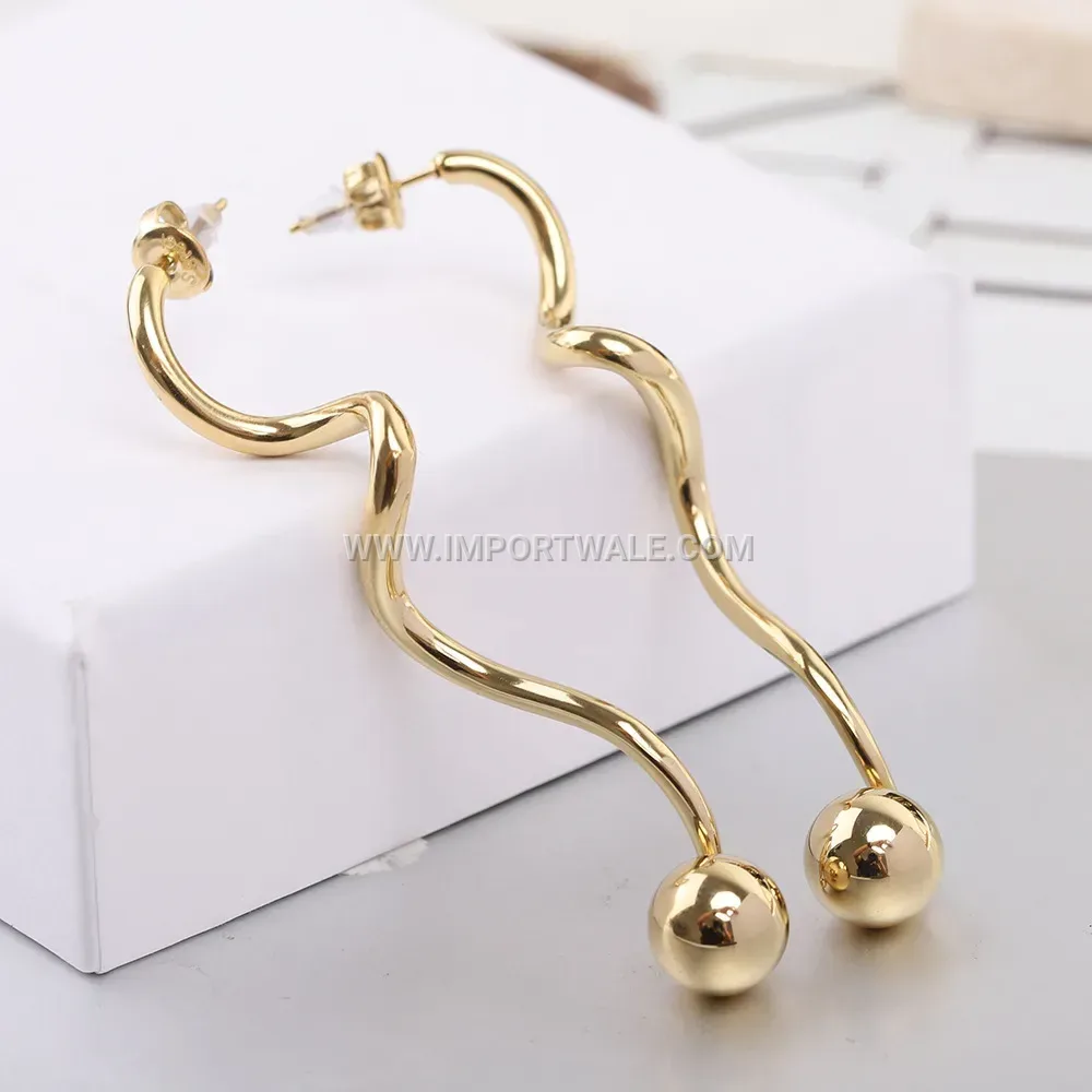 Stainless Steel Spiral Wave Stud Earrings With Round Ball Accent