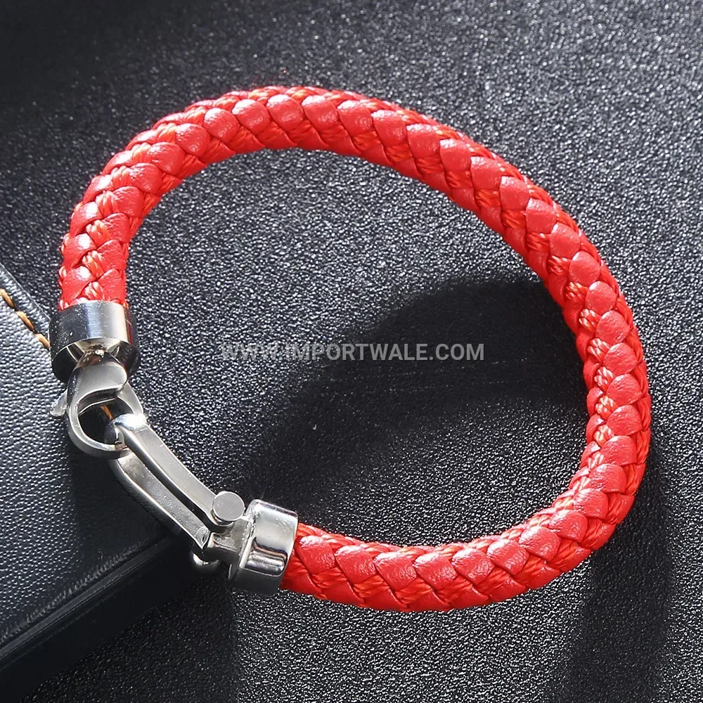 Vintage Stainless Steel Horseshoe Buckle Leather Cord Wristband