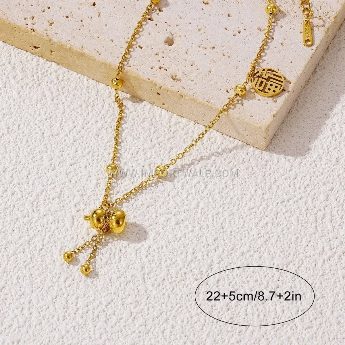 Chinese Style Gourd Charm Anti Tarnish Stainless Steel Anklet