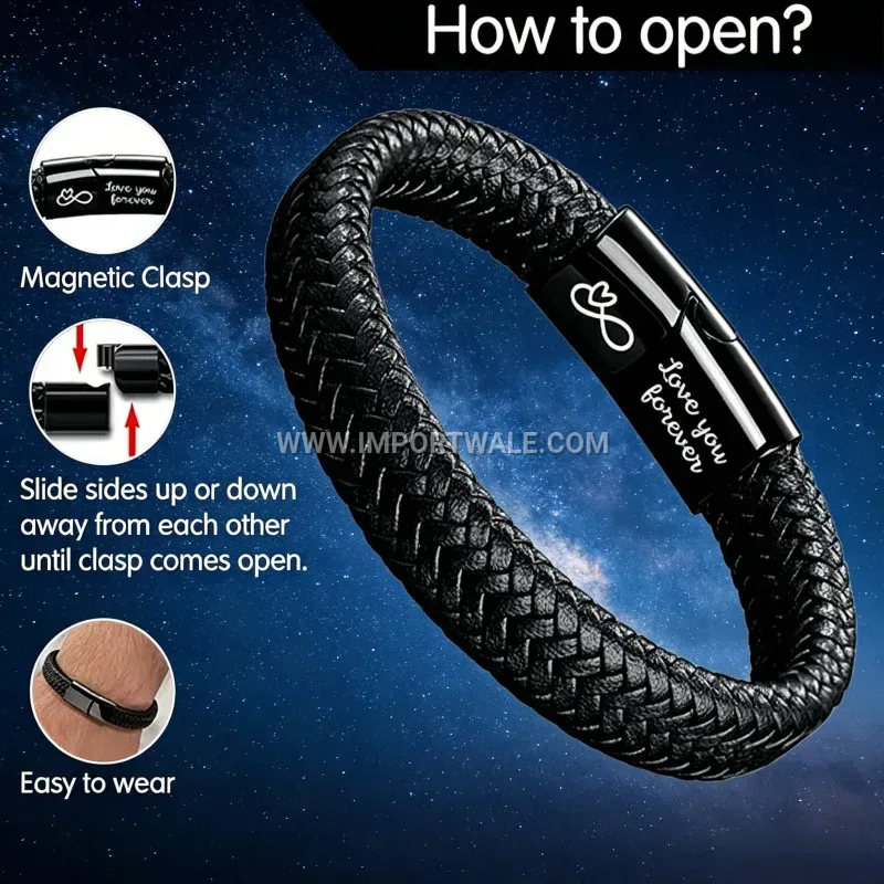 Braided Leather Stainless Steel Magnetic Clasp Gift Bracelet