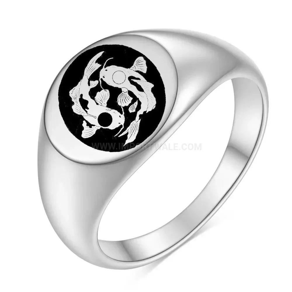 Trendy Pisces Engraved Polished Stainless Steel Statement Ring