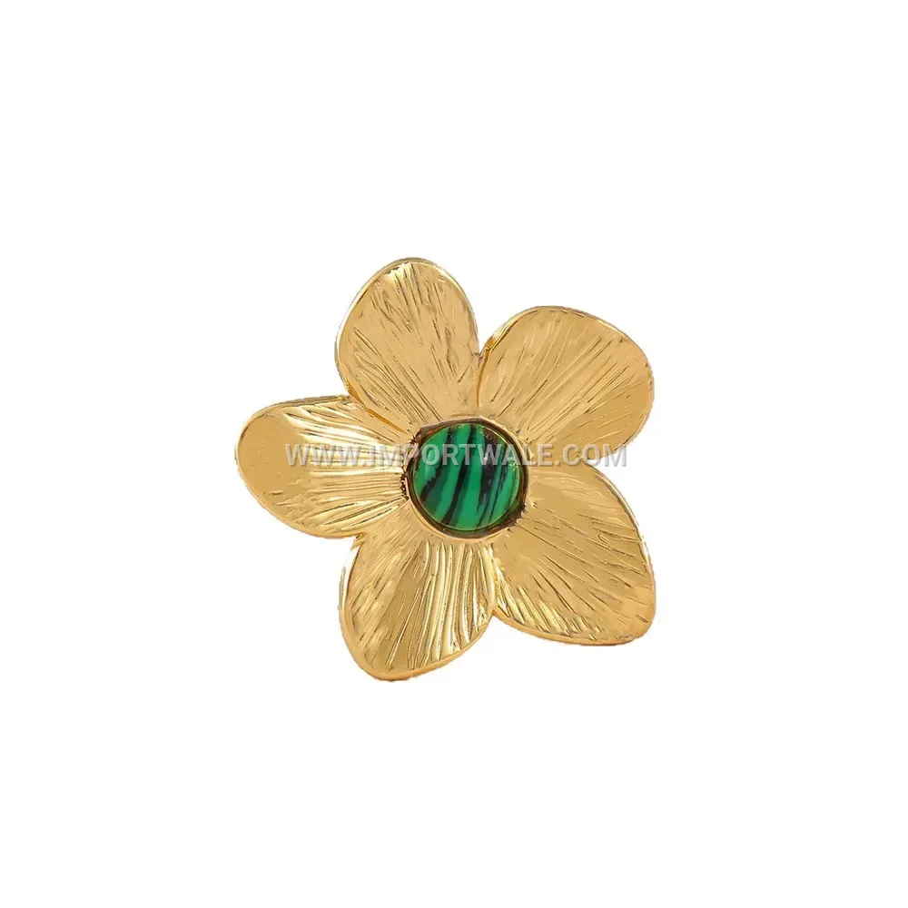 Gold Plated Floral Turquoise Stainless Steel Adjustable Ring