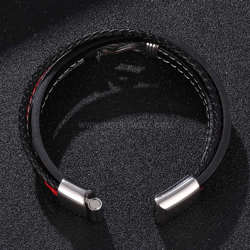 Braided Dual-Tone Leather Bracelet with Stainless Steel Magnetic Clasp
