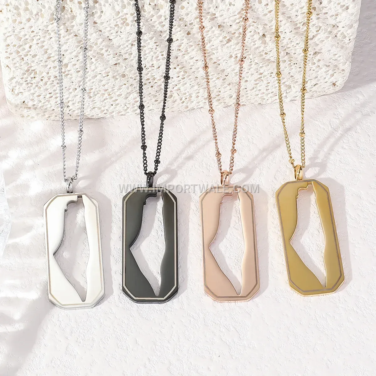 Hollow Palestine Map Arabic Calligraphy Stainless Steel Pendant Necklace