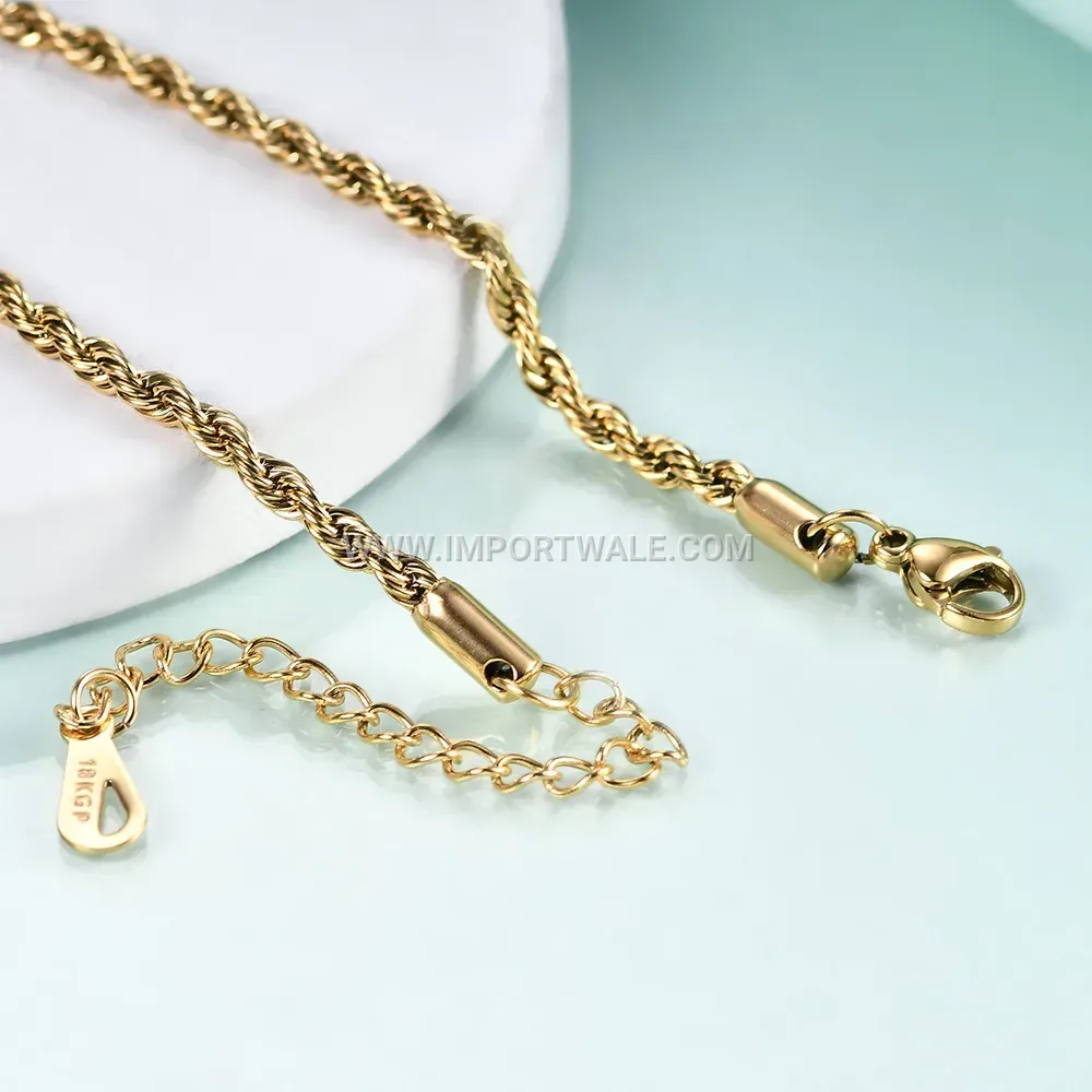 Adjustable 3mm Stainless Steel Rope Chain Bracelet