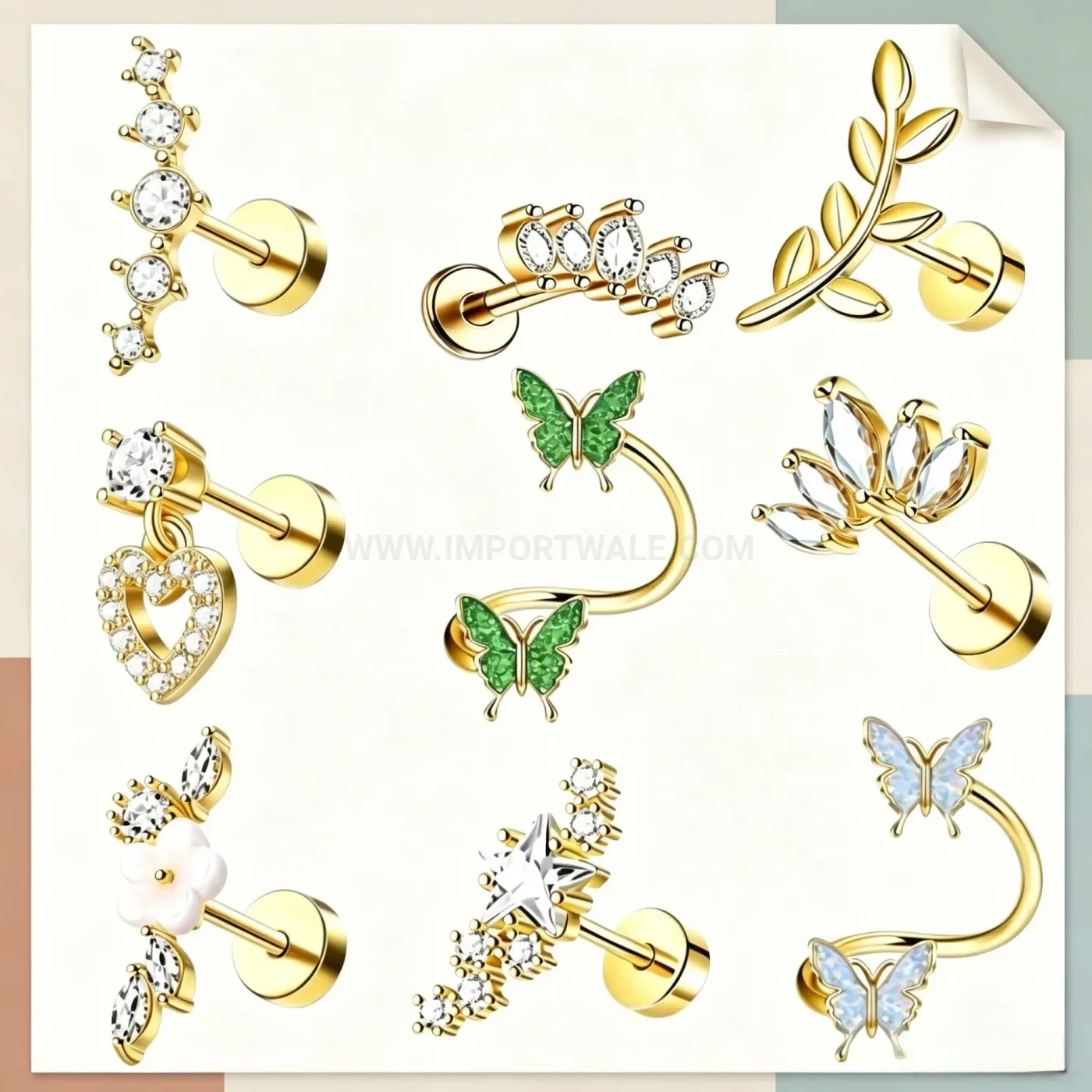 Stylish Exquisite Butterfly Zirconia Stainless Steel Conch Piercing Studs
