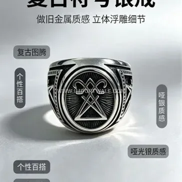 Gothic Sigil Polished Stainless Steel Signet Ring