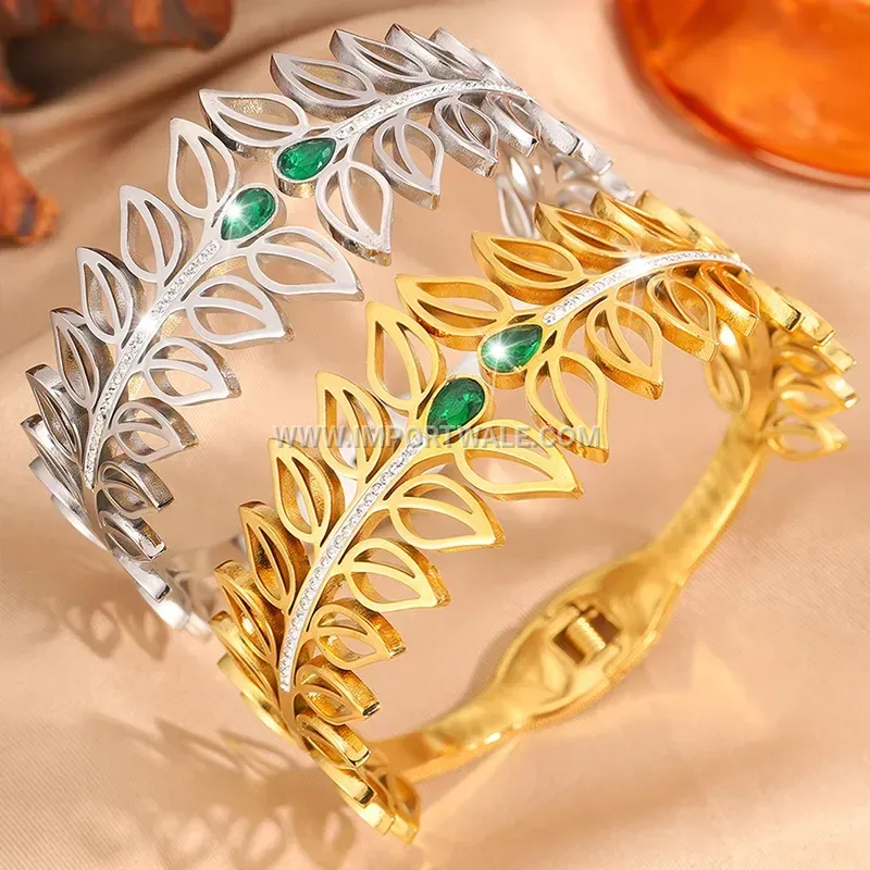 Gold Plated Titanium Steel Crown Charm Bangle