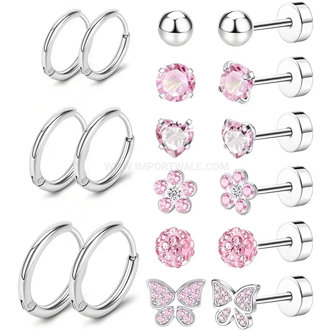 Fashion Titanium Steel Opal Ball Piercing Stud Earrings Set