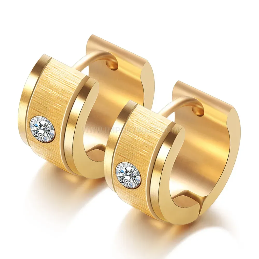 Modern Brushed Stainless Steel Zirconia Huggie Hoop Earrings