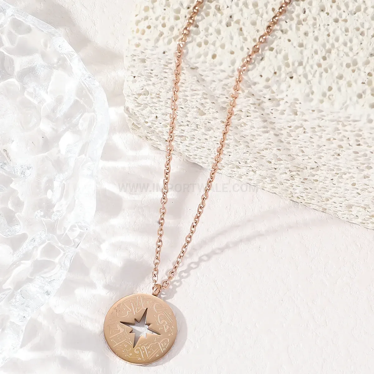 Hollow Stainless Steel Arabic Calligraphy Pendant Necklace for Spiritual Elegance