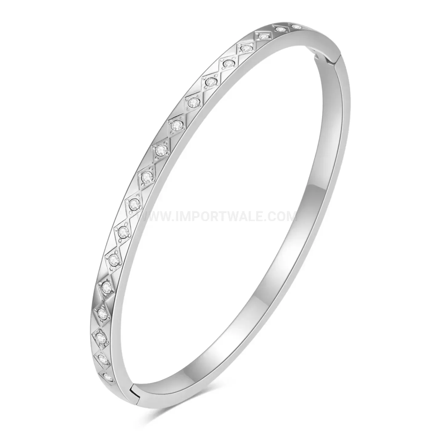 Trendy Rhinestone Diamond Oval Stainless Steel Open Cuff Bangle