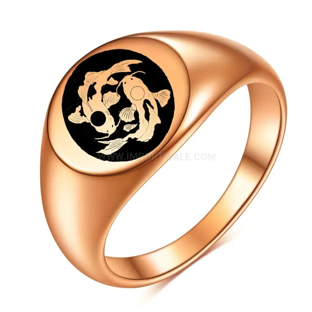 Trendy Pisces Engraved Polished Stainless Steel Statement Ring