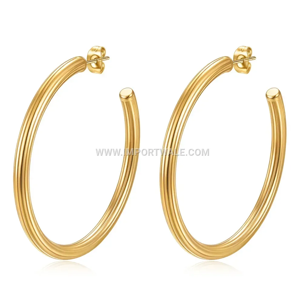 Textured Striped C-Shape Stainless Steel Stud Earrings