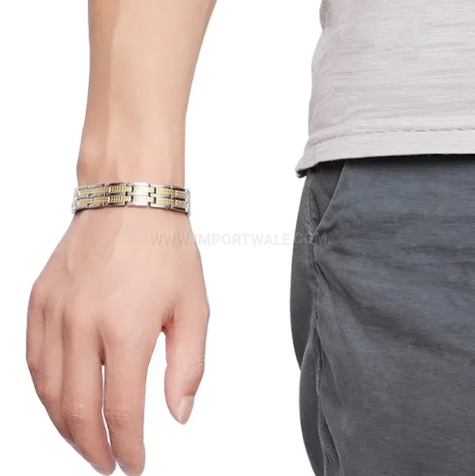 Wide Two-Tone Titanium Steel Men's Bio Magnetic Bracelet
